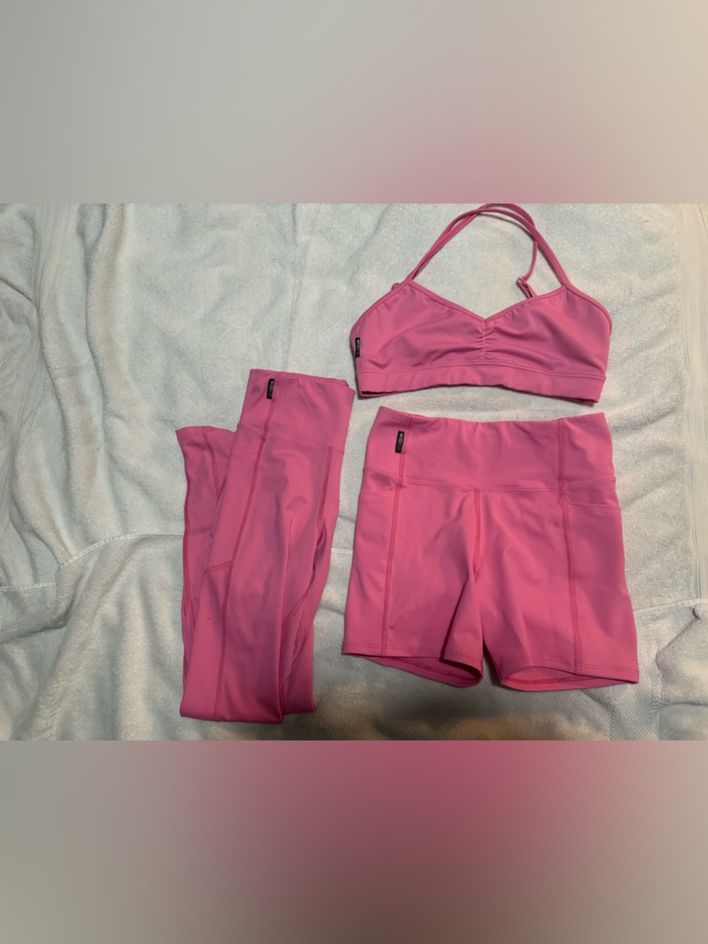 WKD BOD Wicked Weasel Pink Activewear Set – Leggings, Shorts & Sports Bra (S/M)